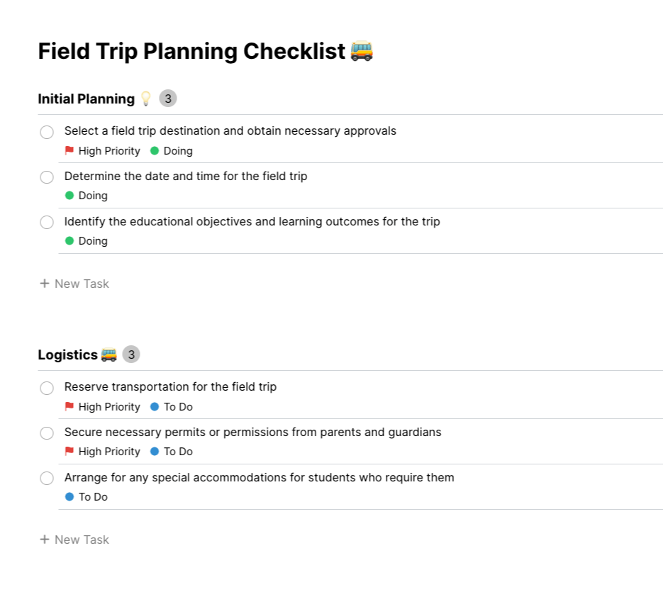 Field Trip Planning Template Preview