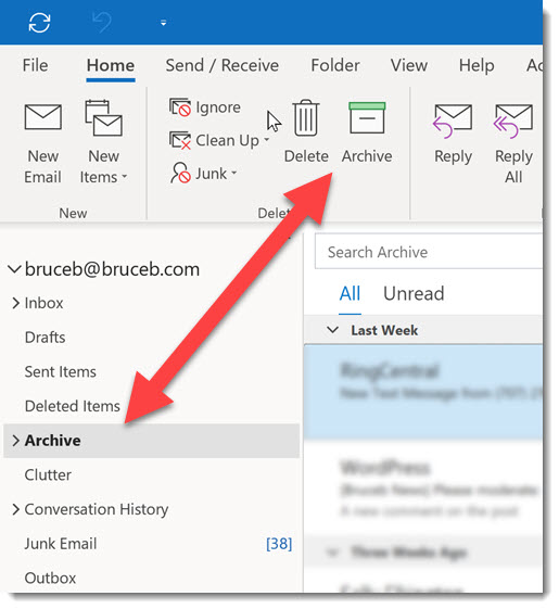 archiving emails in outlook