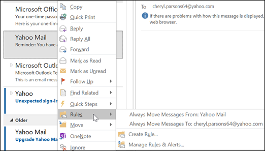 How to set up a rule in outlook