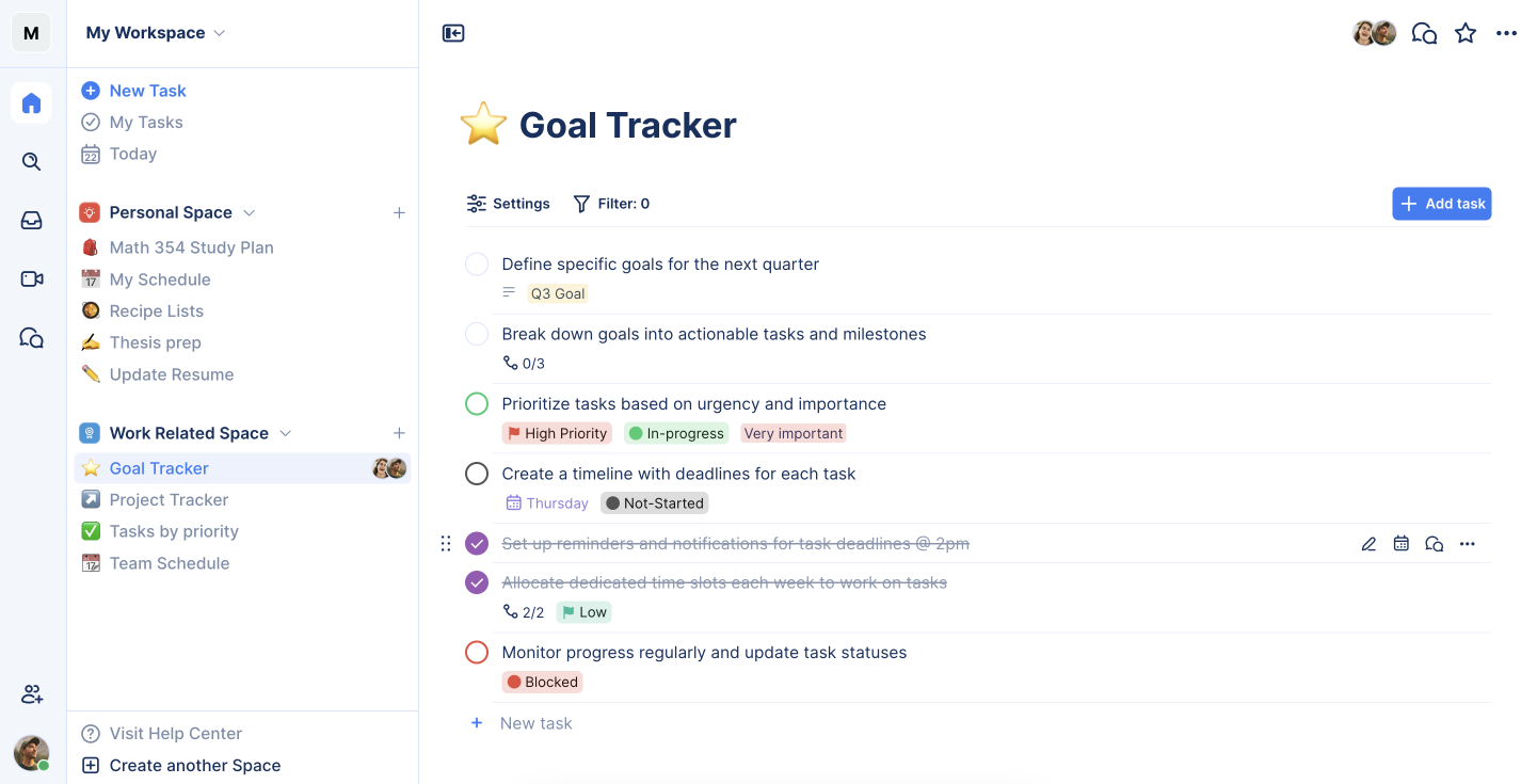 Use TaskOrbiter's FREE goal tracker template